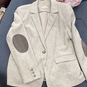 LOFT Light Gray Blazer with Dark Gray Elbow Patches